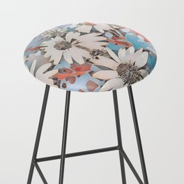 Abstract White Daisies Landscape on Sky Blue Bar Stool