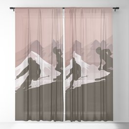Winter Sport • Best Skiing Design Ever • Brown Background Sheer Curtain