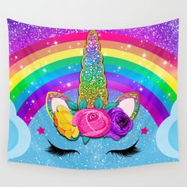 Rainbow Sparkle Unicorn Wall Tapestry