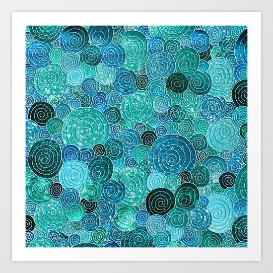 Abstract blue& green glamour glitter circles and dots for Girls and ladies Art Print