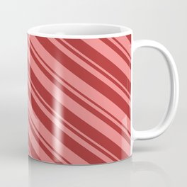 [ Thumbnail: Light Coral & Brown Colored Lined/Striped Pattern Coffee Mug ]