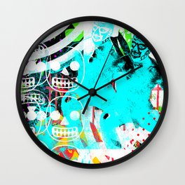 023 - LUCHADORES KAMIKAZE Wall Clock | Luchadore, Graphicdesign, Grunge, Wresters, Cyan, Superfoe, Collageposter, Mexico, Digitalcollage, Blue 
