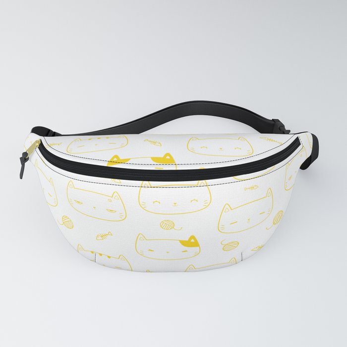 Yellow Doodle Kitten Faces Pattern Fanny Pack
