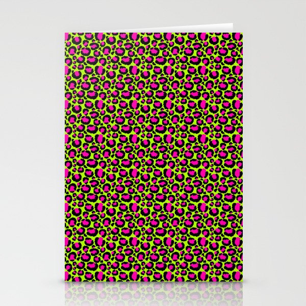 Neon Green Pink Leopard Pattern Stationery Cards