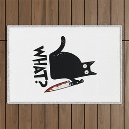 Cat What? Murderous Black Cat With Knife Outdoor Rug