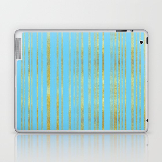 Golden and Cyan Stripes Pattern, Luxury Print in Turquoise Color and Gold   Laptop & iPad Skin