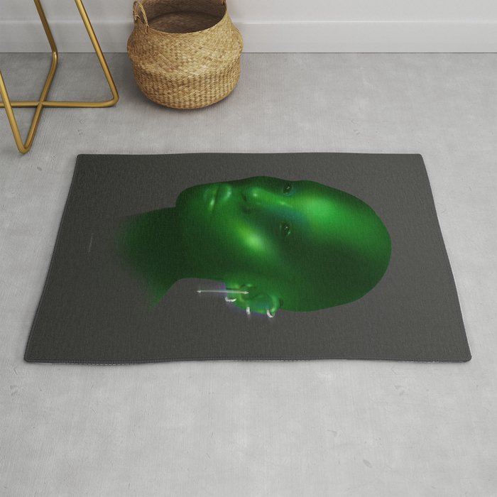 Green Face Alien Art Print Rug