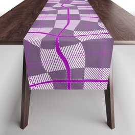Pink Warped Checkerboard Grid Illustration Table Runner