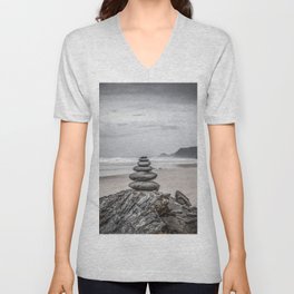 Zen Stone Cairn At A Portuguese Beach V Neck T Shirt