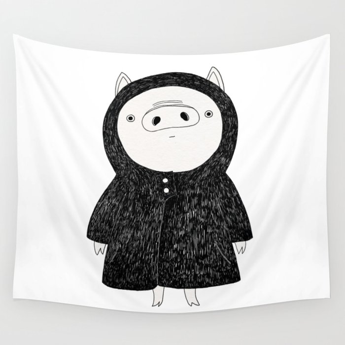 Piglet in a raincoat Wall Tapestry