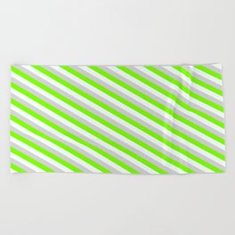 [ Thumbnail: Green, Mint Cream, and Light Gray Colored Stripes Pattern Beach Towel ]