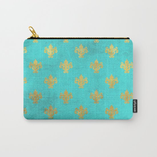 Queenlike on aqua I Gold Heraldry elements on turquoise background Carry-All Pouch