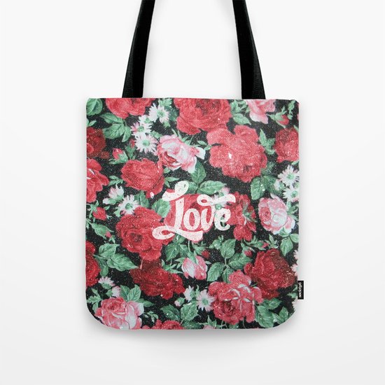 Red Pink Roses Chic Love Vintage Floral Pattern Tote Bag