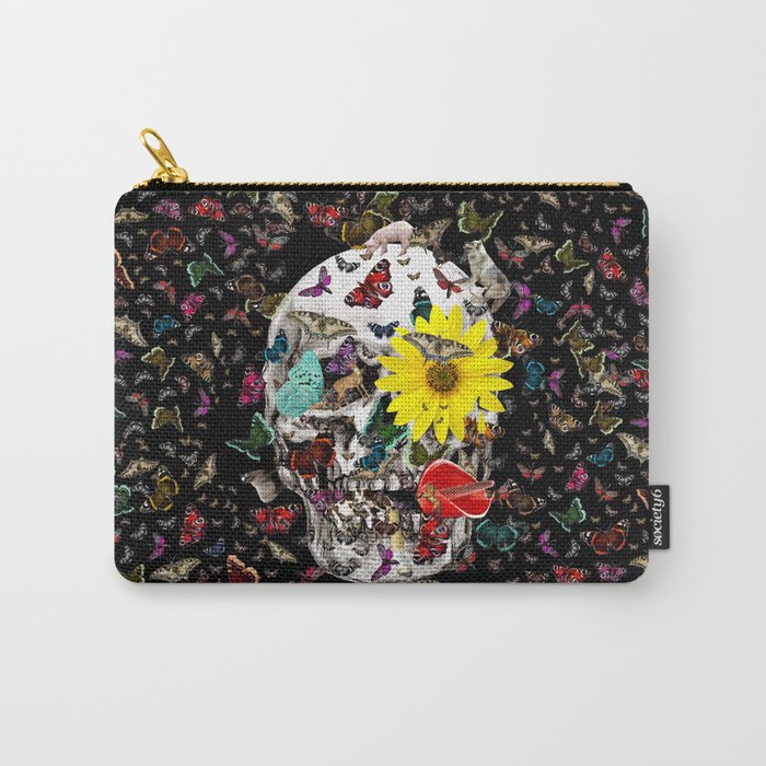 Skull Flowers Animals on Black | Butterflies Carry-All Pouch