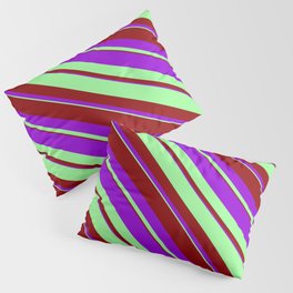 [ Thumbnail: Green, Dark Red & Dark Violet Colored Lined/Striped Pattern Pillow Sham ]