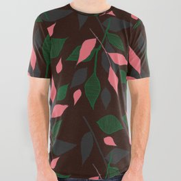 Chocolate brown, green and pink foliage All Over Graphic Tee