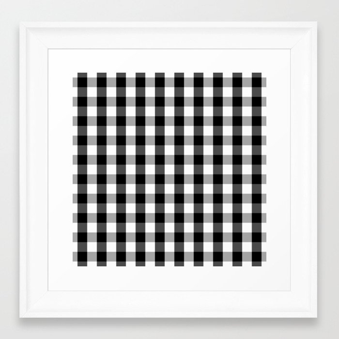 Large Black White Gingham Checked Square Pattern Framed Art Print