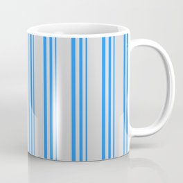 [ Thumbnail: Blue & Light Gray Colored Lines/Stripes Pattern Coffee Mug ]