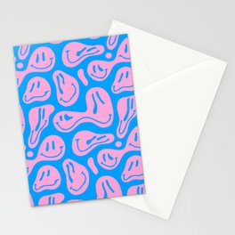 Funny melting smiling happy face colorful cartoon seamless pattern Stationery Card