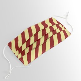 [ Thumbnail: Tan and Maroon Colored Pattern of Stripes Face Mask ]