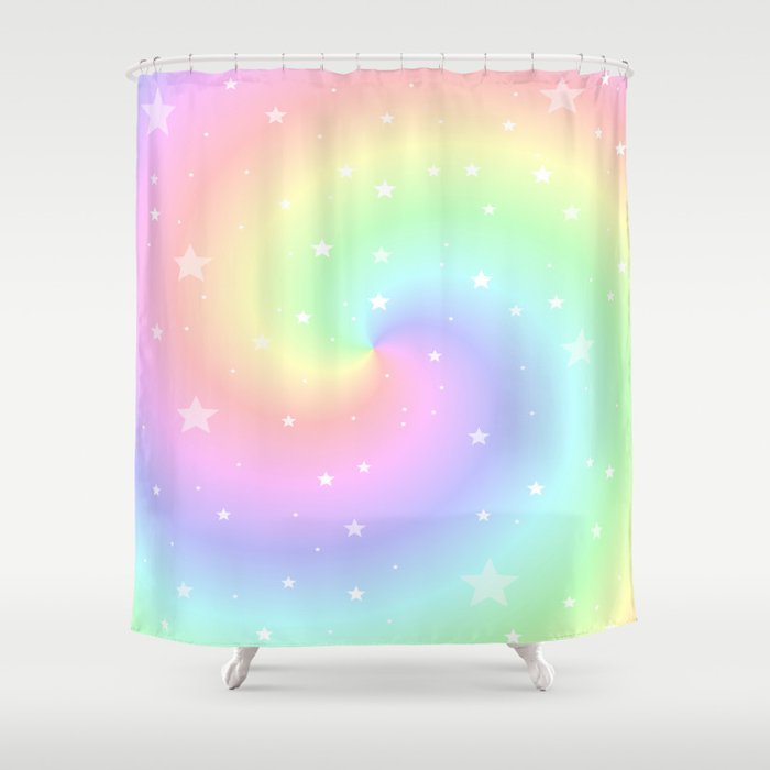 Rainbow Swirls and Stars Shower Curtain