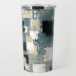 geometric pixel square pattern abstract background in blue black and white Travel Mug