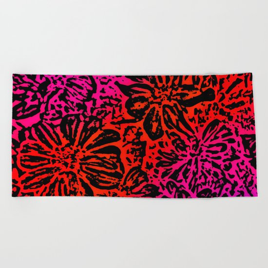 Marigold Lino Cut, Fuchsia Diagonal Gradient Beach Towel