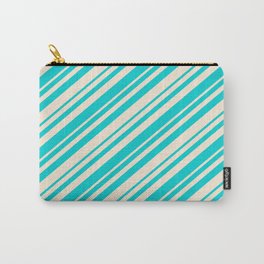 [ Thumbnail: Dark Turquoise and Beige Colored Stripes Pattern Carry-All Pouch ]