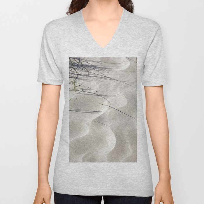 Soft sand and dunegrass shadow art print - beach summer vibe - nature and travel photography V Neck T Shirt