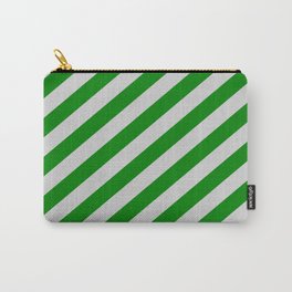 [ Thumbnail: Light Gray and Green Colored Stripes/Lines Pattern Carry-All Pouch ]
