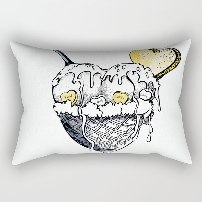 Ice cream in vintage waffle bowl with spoon and heart cookie Rectangular Pillow