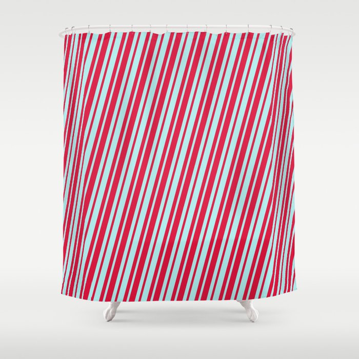 Crimson & Turquoise Colored Lined/Striped Pattern Shower Curtain
