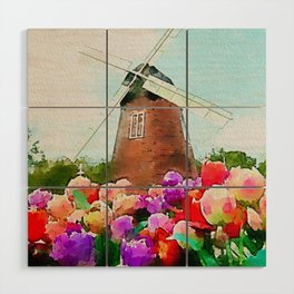 Watercolor Windmill Digital Art Painting Wood Wall Art