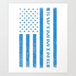American Swimmer wb Art Print | Usaflag, Lifestyle, Lakeside, Happiness, Swimmer, Water, Beach, Usa, Workout, Curated 