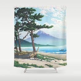 Kawase Hasui, Mount Fuji Seen From Miho Beach - Vintage Japanese Woodblock Print Art Shower Curtain