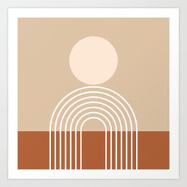 Geometric Lines in Terracotta and Beige 47 (Sun and Rainbow abstraction) Art Print