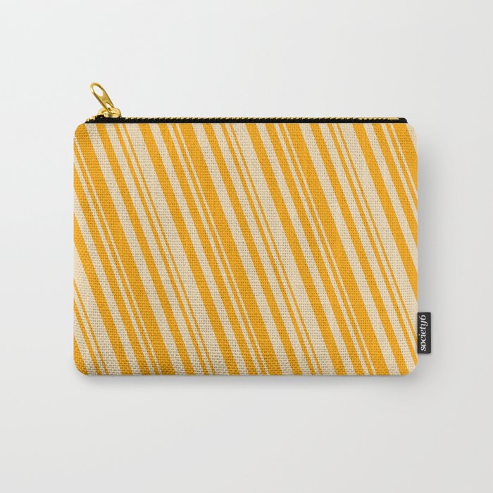 Orange & Tan Colored Pattern of Stripes Carry-All Pouch