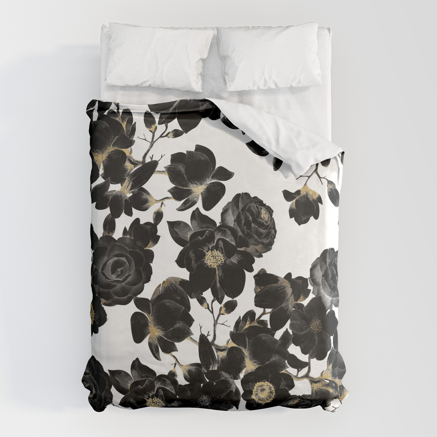DOUBLE BED DUVET COVER SET REMI BLACK PATCHWORK GOLD FLORAL DAMASK ABSTRACT 
