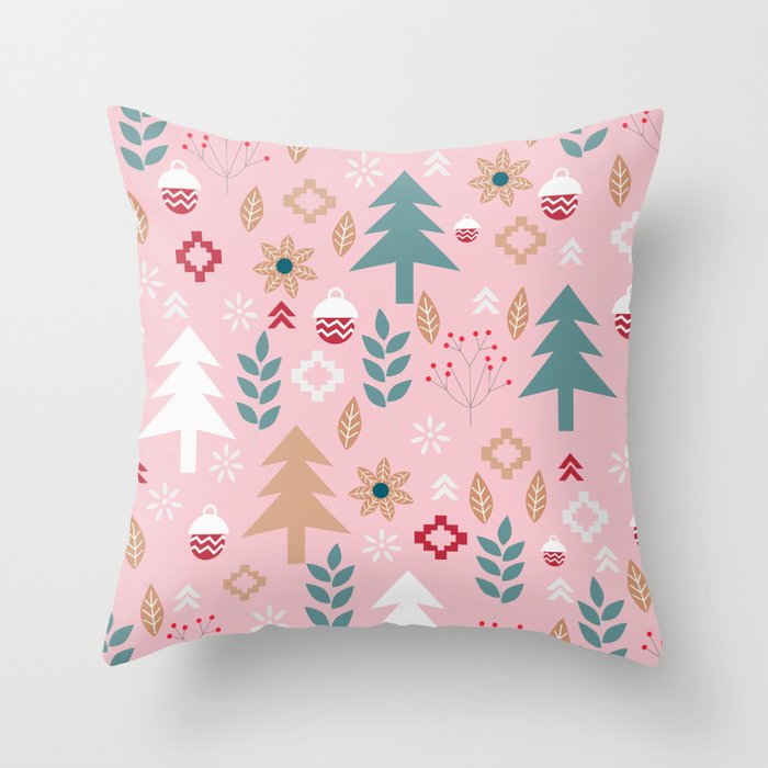 Cute Christmas in pink Throw Pillow