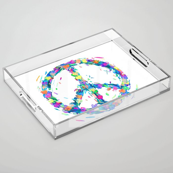 Colorful Hearts Whirled Peace & Love Acrylic Tray