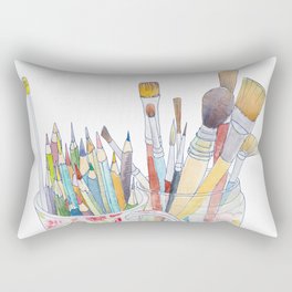 Art Tools: pencils and brushes (ink & watercolour) Rectangular Pillow