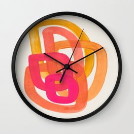 Funky Retro 70's Style Pattern Orange Pink Greindent Striped Circles Mid Century Colorful Pop Art Wall Clock | Funky, Midcentury, Striped, Circles, Watercolor, Popart, Greindent, Pink, Colorful, Orange 