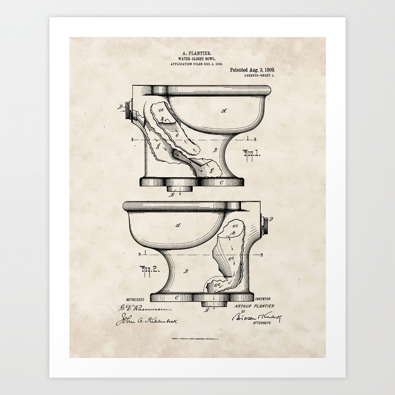 Toilet Patent Print Art 1909
