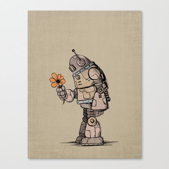 A Robot and his Flower Canvas Print
