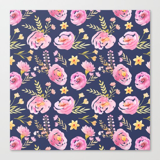 Delicate Poppy Pattern Blue Canvas Print