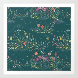 Buzzing Meadow - Green Art Print