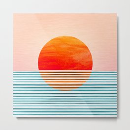 Minimalist Sunset III / Abstract Landscape Metal Print | Modern, Curated, Abstract, Design, Orange, Ocean, Minimal, Sunset, Sunshine, Sun 