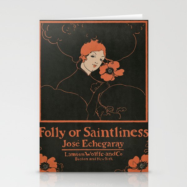 Folly or Saintliness (1895) vintage poster of a woman with flowers in high resolution by Ethel Reed Stationery Cards