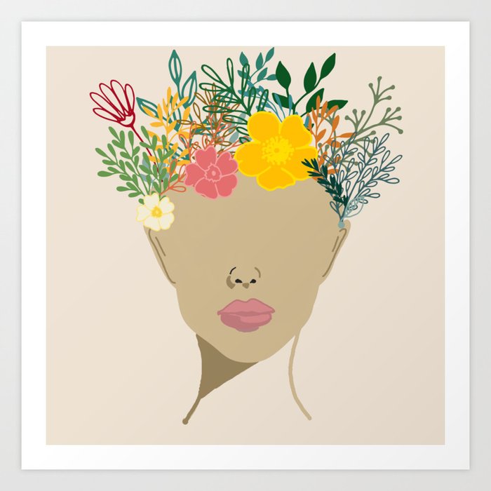 Flower Head Girl Art Print