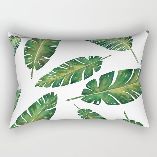 Decorative Watercolor Tropical Leaves Pattern Rectangular Pillow